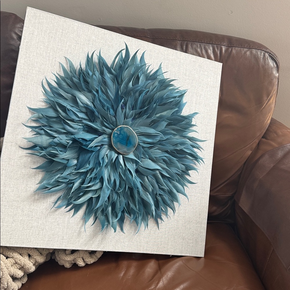 Teal Feather Wall Art - damaged